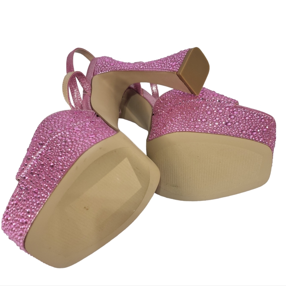 Steve Madden Lightness Rhinestone Platform Sandals Barbie Pink 8.5 - Picture 2 of 4